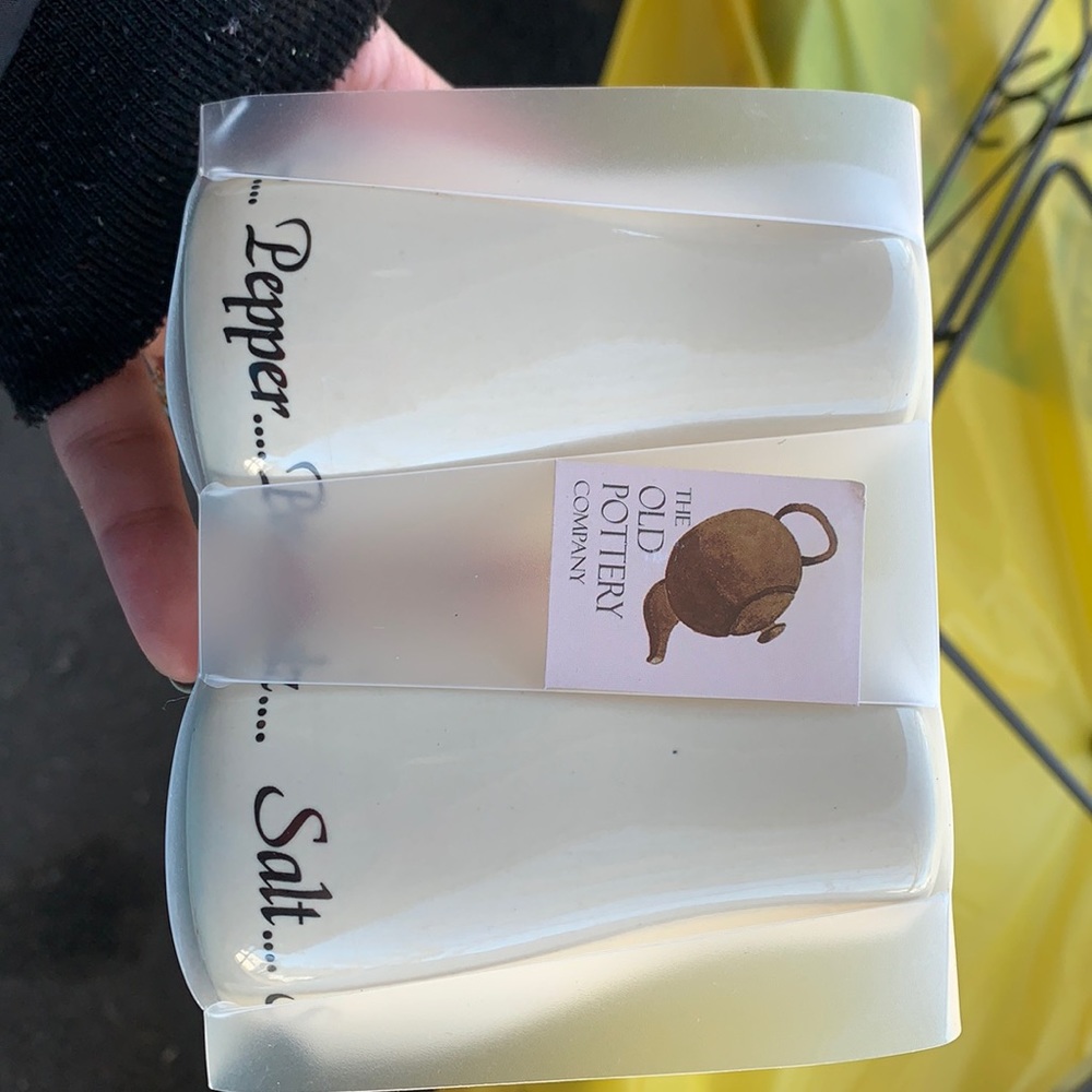 Salt and pepper shakers and butter container